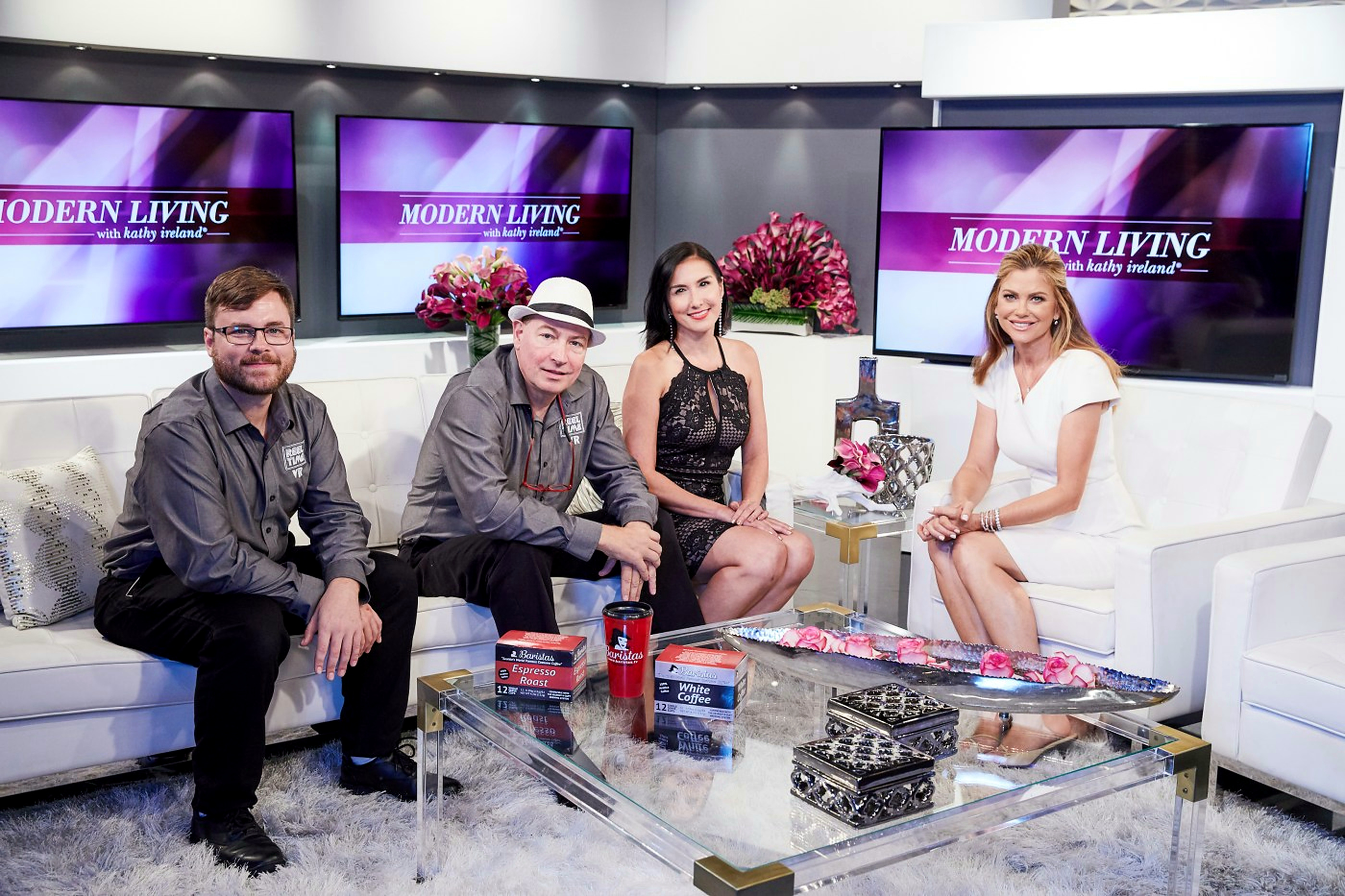 Front Montgomery on the Modern Living set with kathy ireland and the production team