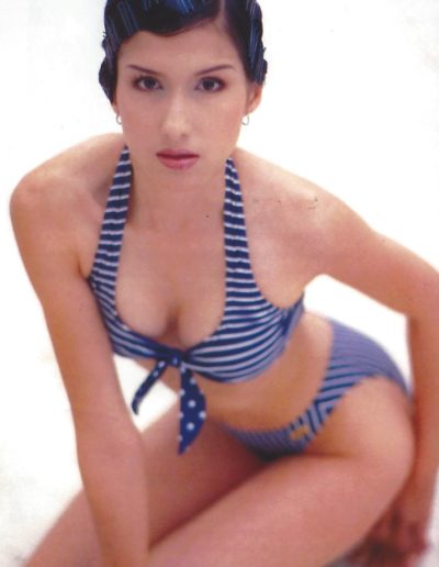 Front Montgomery Tv pool stripe swim suit full